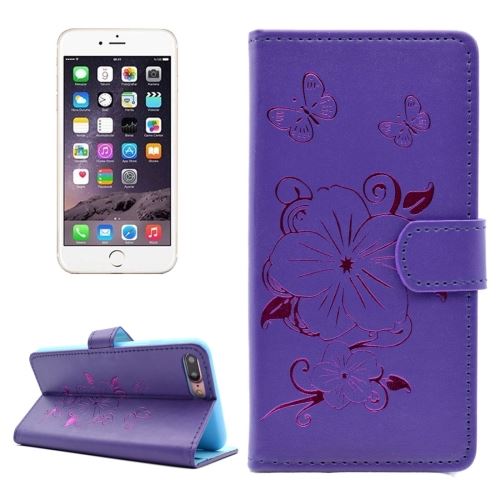 iPhone 8 Plus Housse Etui Cuir PU Violet Graver Papillon ALS42214