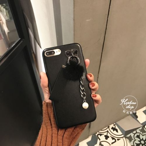 iPhone 8 Plus Housse Etui Cuir PU Noir Porte Clé Pompom Intégré ALS42369