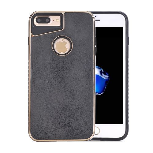 iPhone 8 Plus Noir Coque Protection Plastique Effet Cuir Contour Electroplating ALS42373