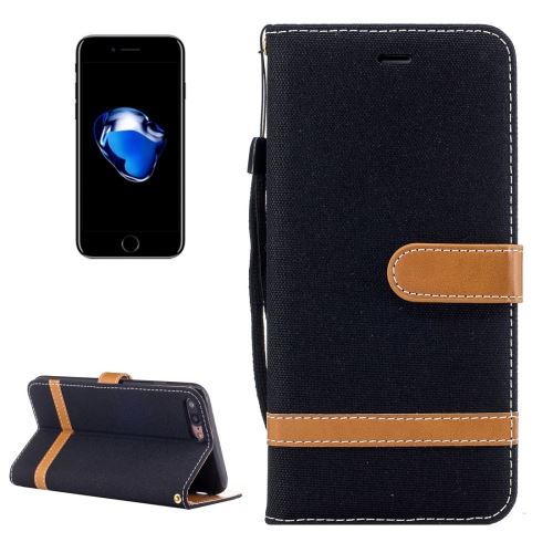 iPhone 8 Plus Housse Etui Cuir PU Noir Effet tissus Bi color ALS42378