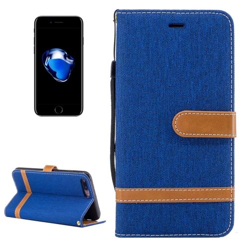 iPhone 8 Plus Housse Etui Cuir PU Bleu Effet tissus Bi color 7 ALS42382