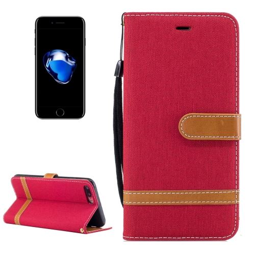 iPhone 8 Plus Housse Etui Cuir PU Rouge Effet tissus Bi color ALS42385