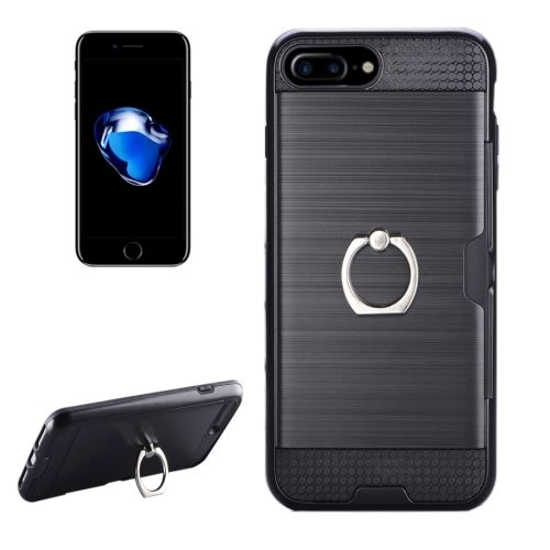 iPhone 8 Plus Noir Coque Protection Plastique Effet Métal Support Doigt ALS42398