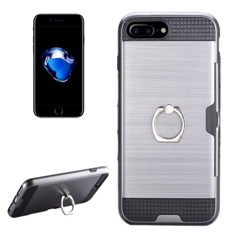 iPhone 8 Plus Gris Coque Protection Plastique Effet Métal Support Doigt ALS42402