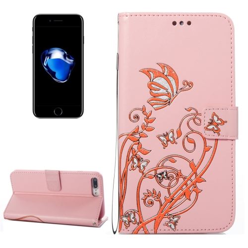 iPhone 8 Plus Housse Etui Cuir PU Rose Texture Peau ALS42425