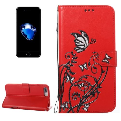 iPhone 8 Plus Housse Etui Cuir PU Rouge Texture Peau ALS42430