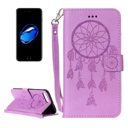 iPhone 8 Plus Housse Etui Cuir PU Violet Gravé Attrapes Rèves ALS42438