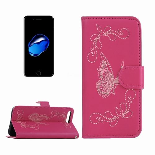 iPhone 8 Plus Housse Etui Cuir PU Magenta papillon ALS42533