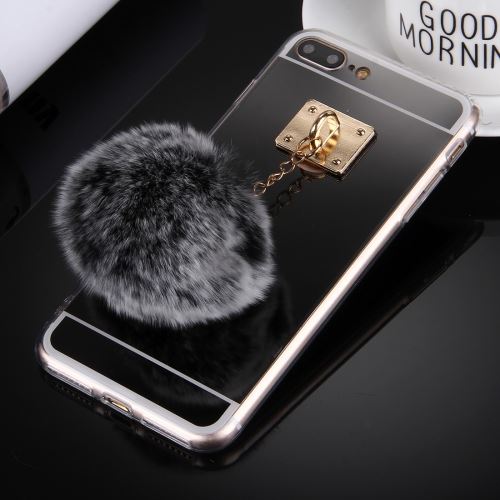 iPhone 8 Plus Coque Protection TPU Noir Porte Clé Pompom Intégré ALS42565