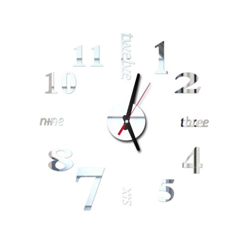 Nombres 3D Diy Romain Mur Acrylique Miroir Autocollant Horloge Décoration Intérieure Stickers Mural Argent PL625
