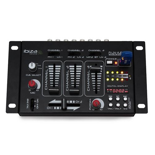 Ibiza - DJ21USB-MKII - Table de mixage à 4 voies/7 canaux et diverses  entrées - USB - Noir