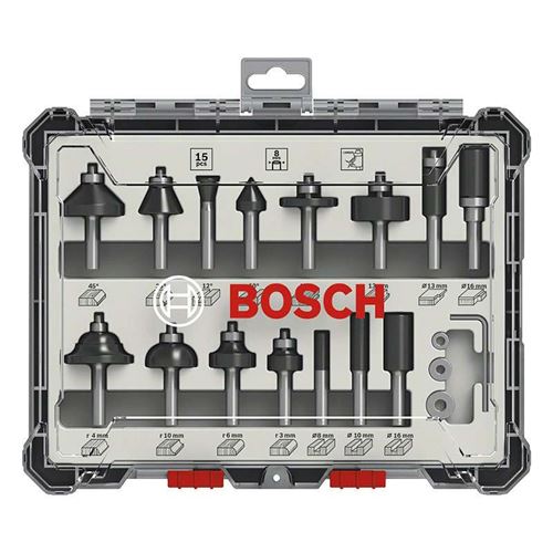 Bosch Noir Coffret De 15 Fraises Mixtes À Queue De 8 Mm - 2607017472