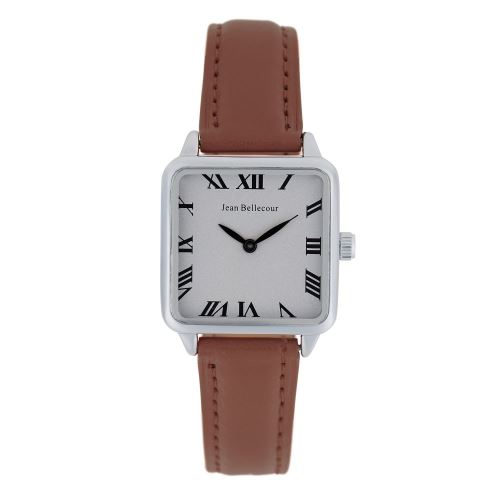 Montre Homme Jean Bellecour à Quartz Cadran Blanc 28*28mm Et Bracelet Marron En Cuir JB1101
