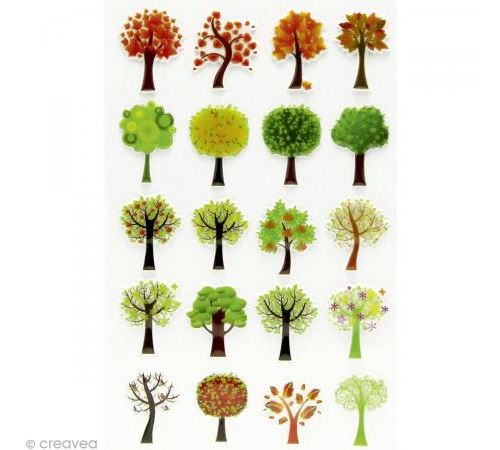 Sticker fantaisie Arbre x 20 - 1 planche 7,5 x 12 cm