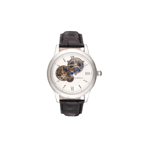Montre Mixte Jean Bellecour Cadran 39cm En Steel Blanc Et Bracelet Noir En Cuir REDH9
