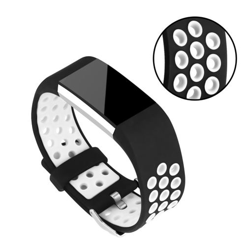Bracelet en silicone le sport bi-couleur souple à plusieurs trous blanc pour votre Fitbit Charge 2