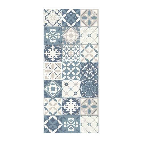 FARO Tapis 100% vinyle - Motif carreaux de ciment - 49,5 x 112,5 cm - Epaisseur 1.5mm - Bleu