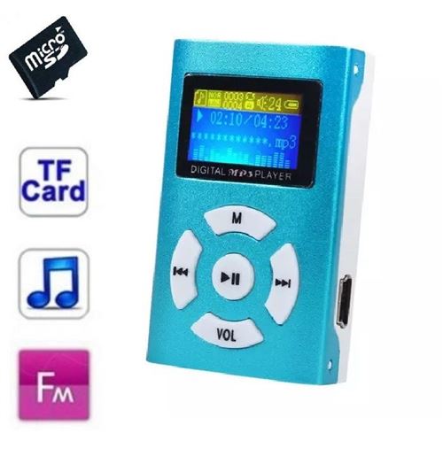 Lecteur MP3 16 Go - à carte mémoire - clip ceinture - Ecran LCD - Radio FM - Bleu