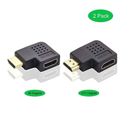 ADWITS Adaptateur HDMI Plat mâle à Femelle,[Paquet de 2] Adaptateur HDMI à 270 et 90 degrés, Noir