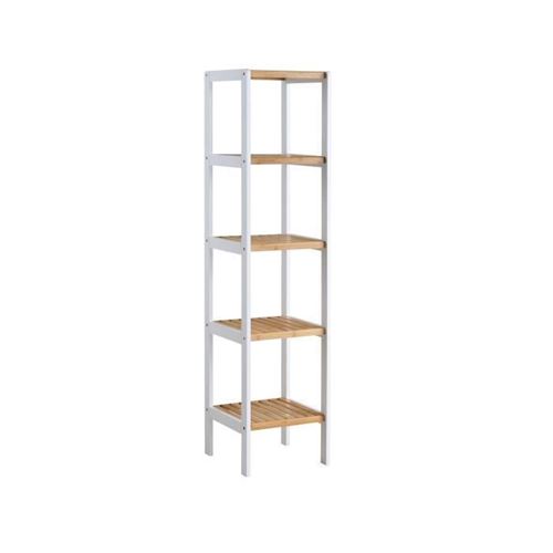 BAMBOU Colonne de salle de bain L 34cm - 5 etageres - Bambou et Blanc