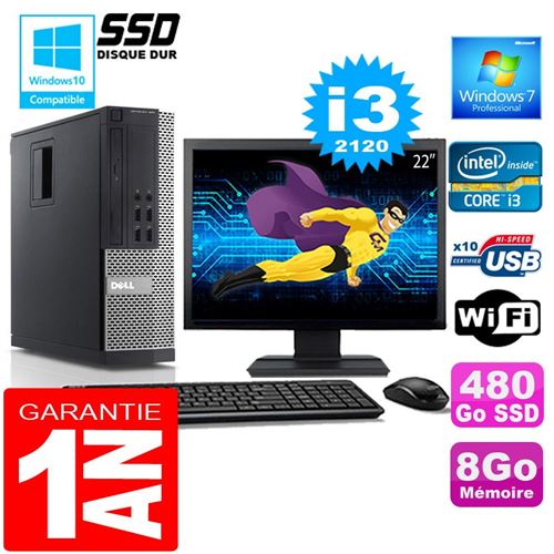 Pc dell 990 sff core i3-2120 ram 8go disque 480 go ssd wifi w7 ecran 22' État correct - Dell reconditionné disponible sur Fnac