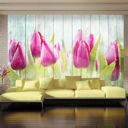 Papier peint Tulips on white wood-Taille L 100 x H 70 cm