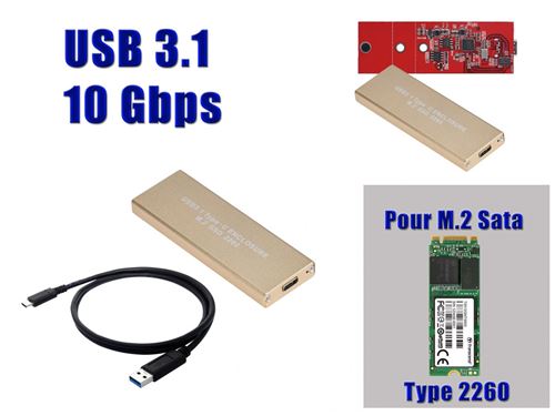 Boitier Aluminium USB 3.1 Pour SSD M.2 NGFF POUR FORMAT 2260
