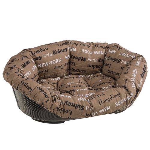 Ferplast Couchage pour chiens et chats SOFA 8 avec coussin en tissu, panier pour animaux, fond perforé, anti-dérapant, appui-tête pratique, 85 x 62 x h 28,5 cm Marron