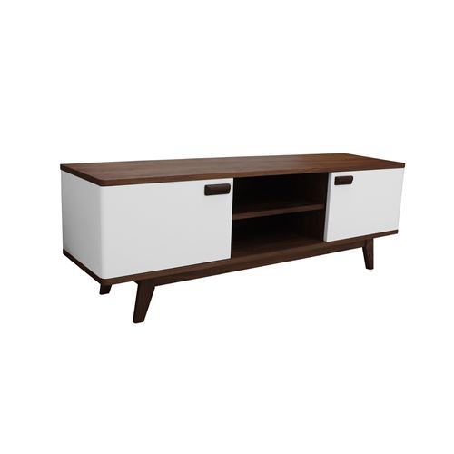 Pirotais Buffet TV noyer naturel massif et laqué, 2 portes 1 niche, Made in France Blanc