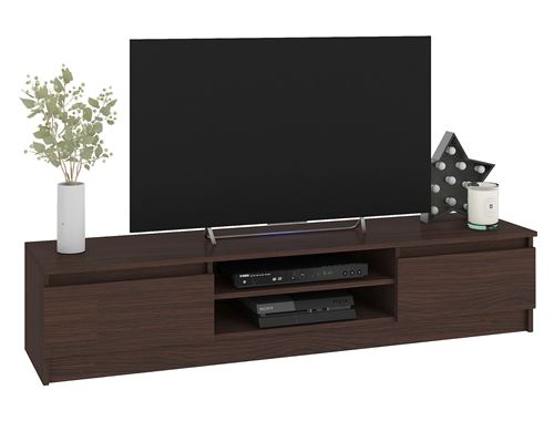 ROBIN | Meuble bas TV contemporain salon/séjour 160x33x40cm | 2 niches + 2 portes | Rangement matériel audio/video/gaming | Wenge