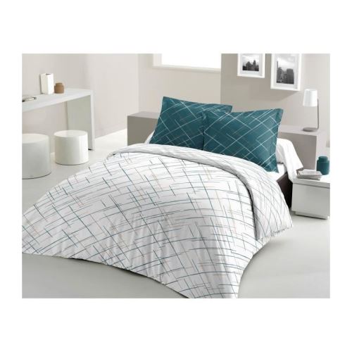LOVELY HOME Parure de couette Coton CRISSCROSS - Bleu Canard - 200x200 cm
