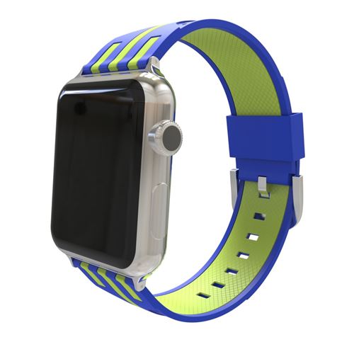 Bracelet en silicone bande de couleur contrastée souple bleu extérieur/vert intérieur pour votre Apple Watch Series 4 44mm/Series 3/2/1 42mm