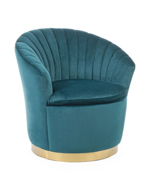 Fauteuil coloris bleu en velours / bois - L 77 x P 71 x H 77 cm -PEGANE-