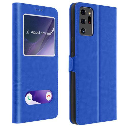Avizar Housse pour Samsung Galaxy Note 20 Ultra Protection intégrale Double Fenêtre Support Vidéo Bleu