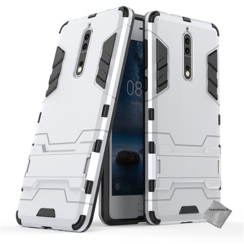 Housse etui coque rigide anti choc pour Nokia 8 avec verre trempe - ARGENT