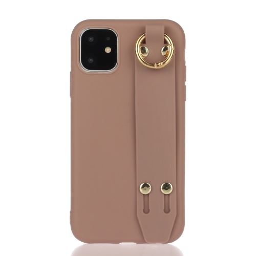 Coque en TPU mat avec support et dragonne marron pour votre Apple iPhone 11 6.1 pouces