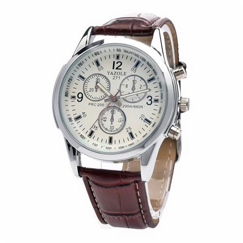 Homme en cuir sport en acier inoxydable militaire bracelet à quartz
