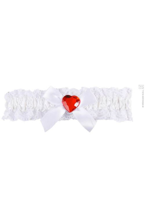 Jarretiere en dentelle blanche avec coeur rouge ou rose
