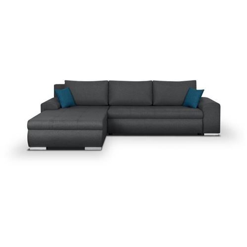 Canape dangle convertible reversible + coffre de rangement - Tissu Gris fonce - L 289 x P 94/188 x H 88 cm - INDIAN