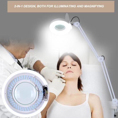 8X LED Lampe Loupe de Beauté à Lumière Froide avec clip -Amplificateur de pied réglable en hauteur