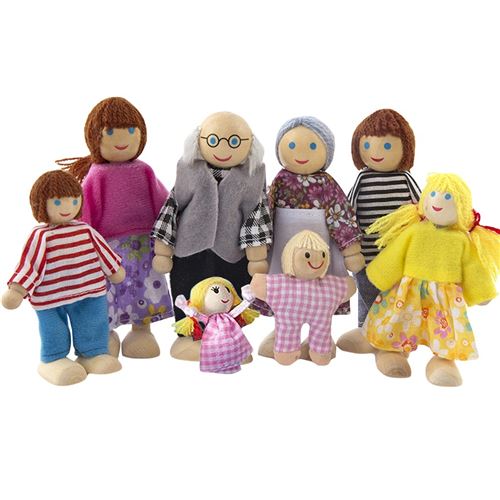Poupée en bois 8 personnes pour enfants - Multicolore
