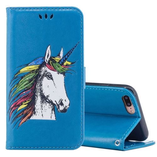 iPhone 8 Plus Housse Etui Cuir PU licorne Bleu ALS54116