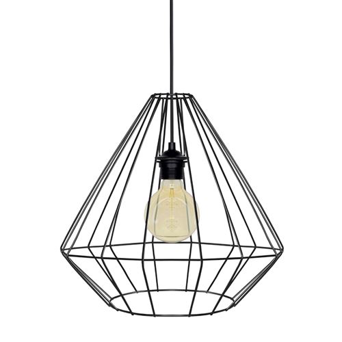 Diamond suspension filaire - ø 40 x h 40 a 90 cm - noir - ampoule a filaments comprise - e27 40w 16760