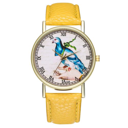 Dames de pigeon messenger classique authentiques regarder la tendance de l'horloge à quartz femelle T266-Ajaune