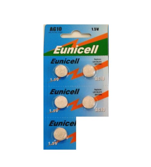 EUNICELL - Lot de 5 PILES AG10 LR54 D389 D39 SR1131 SR54 S09 SR1130SW