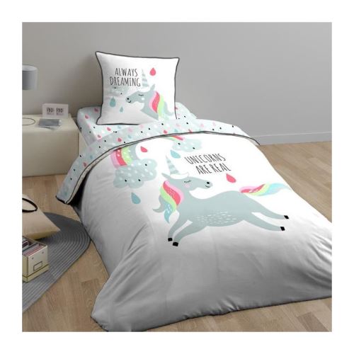 Cote Deco Kids Licorne Housse De Couette 100 Coton 140x200 Cm Avec 1 Taie 63x63 Cm Achat Prix Fnac