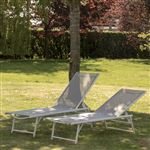 Lot De 2 Bains De Soleil Pliants Sicilia - Textilène Vert Sauge - 5 Positions