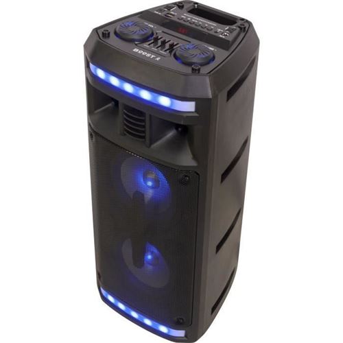 boost 10-7138bo enceinte active autonome a led - bluetooth, usb, micro-sd, tuner fm - 2 x 6,5' / 16 cm - 280 w - noir