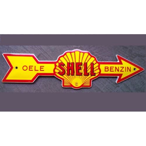 mini plaque emaillée shell fleche jaune benzin tole email