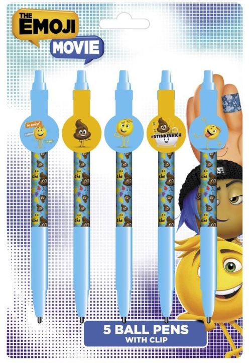 Emoji stylos avec clip 14cm 5 bleu / jaune pièces